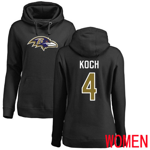 Baltimore Ravens Black Women Sam Koch Name and Number Logo NFL Football #4 Pullover Hoodie Sweatshirt->nfl t-shirts->Sports Accessory